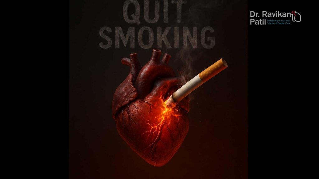 Burning heart pierced by a cigarette.